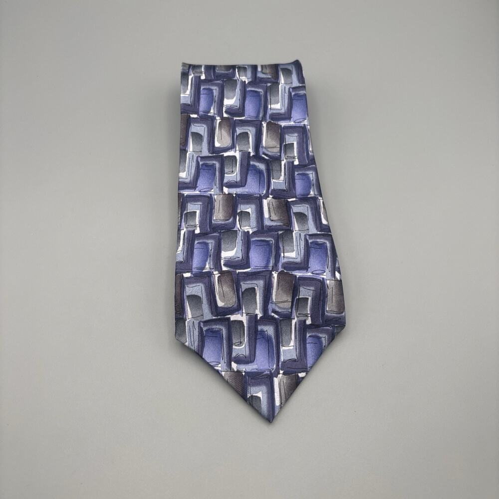 J. Garcia Uncorrected Manuscript Tie Silk Blue Geometric Collection Fourteen
